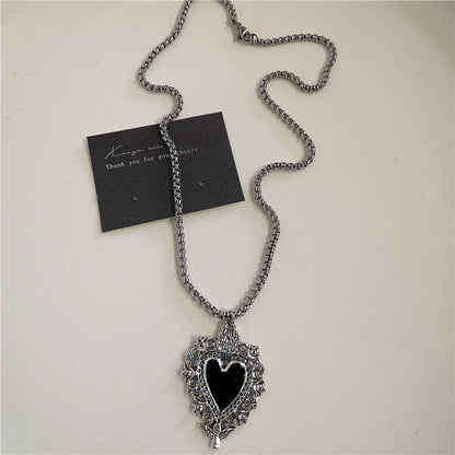 Punk Rock Black Heart Cross Pendant Chain Necklace Goth Accessories