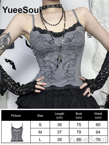Gothic Lace Mesh Crop Spaghetti Strap Tops