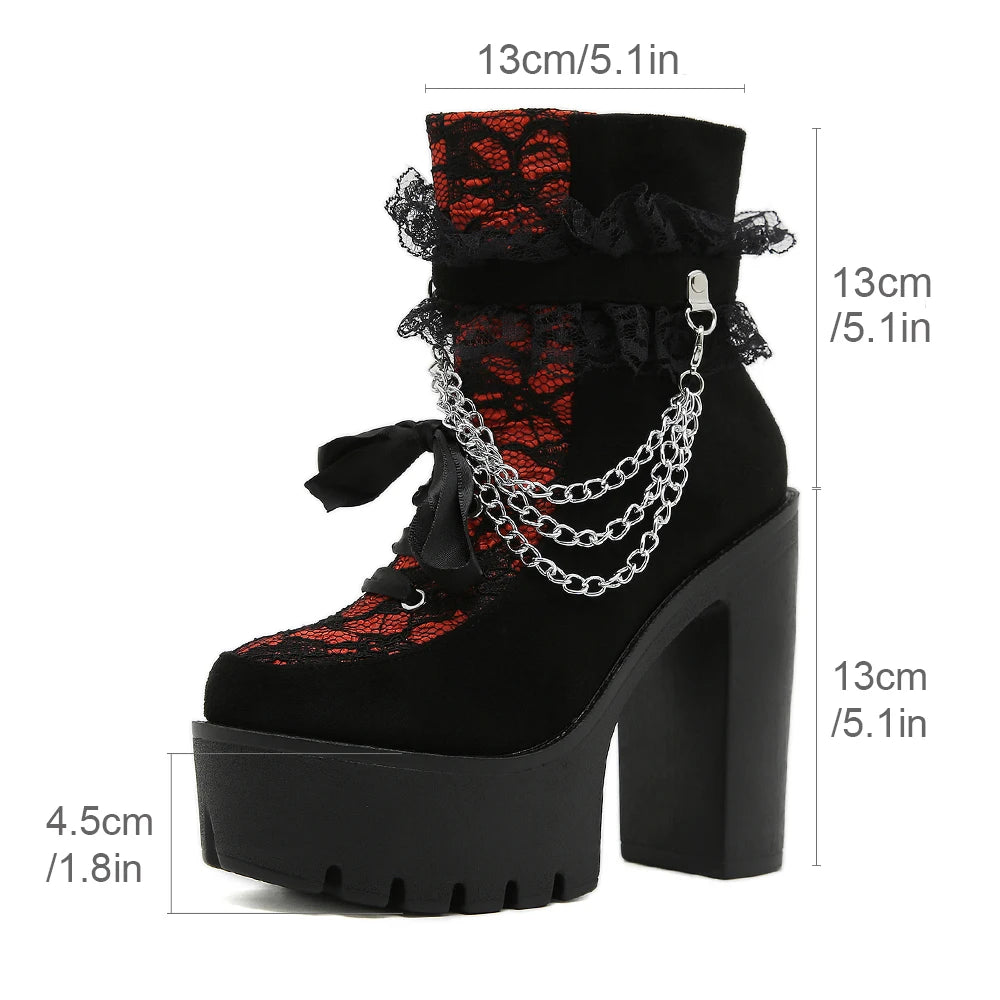 Lacy Beau Gothic Chunky Boots with Chain