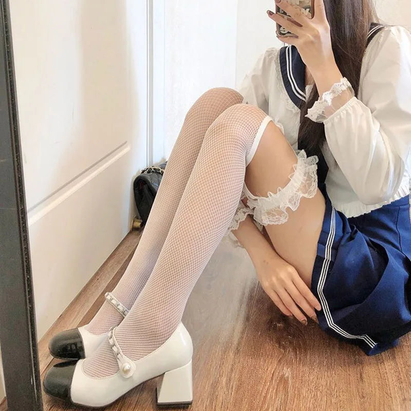Long Socks Mesh Bowknot Thigh High Stockings