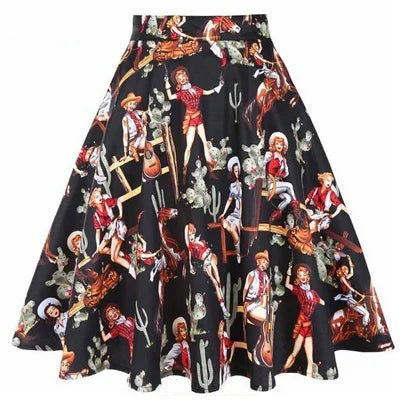 Small Red Polka Dot Midi Summer Pin Up High Waist Retro Vintage Rockabilly 50s Women Skirt