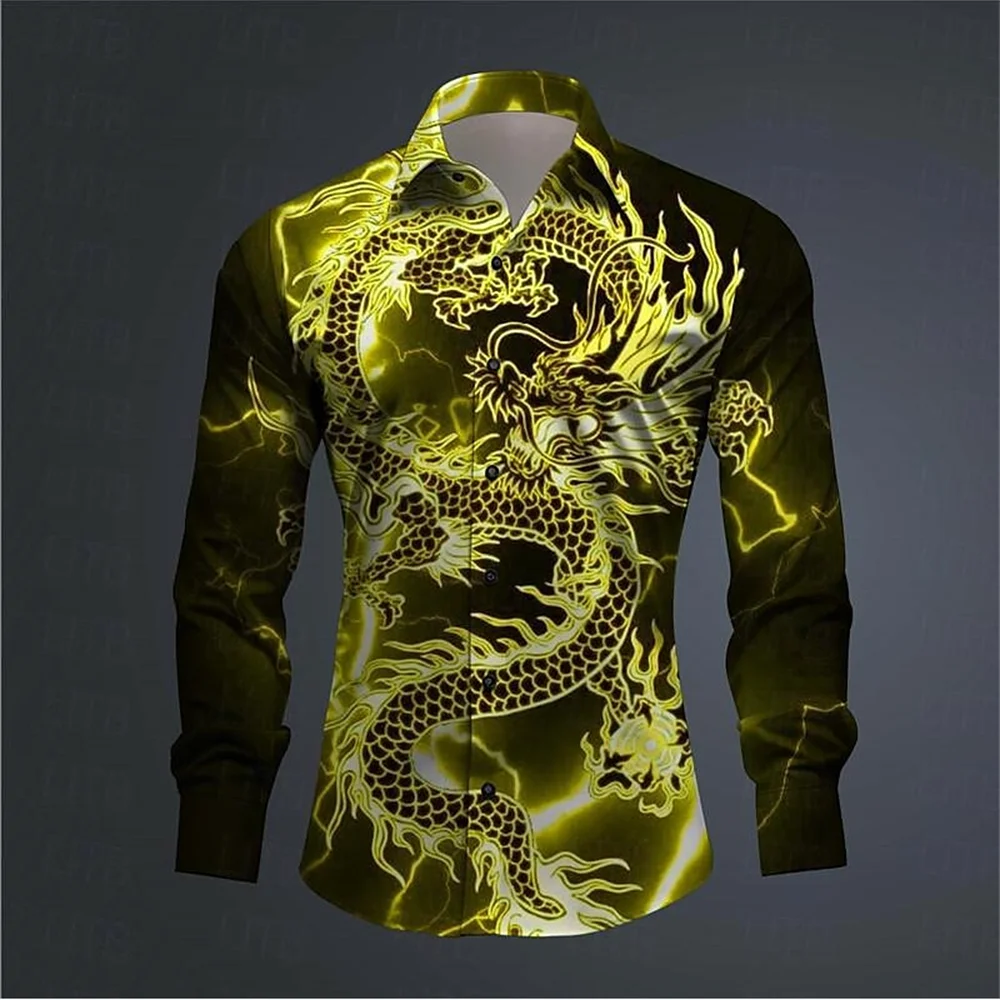3D Printed Dragon Print Button-down Shirt