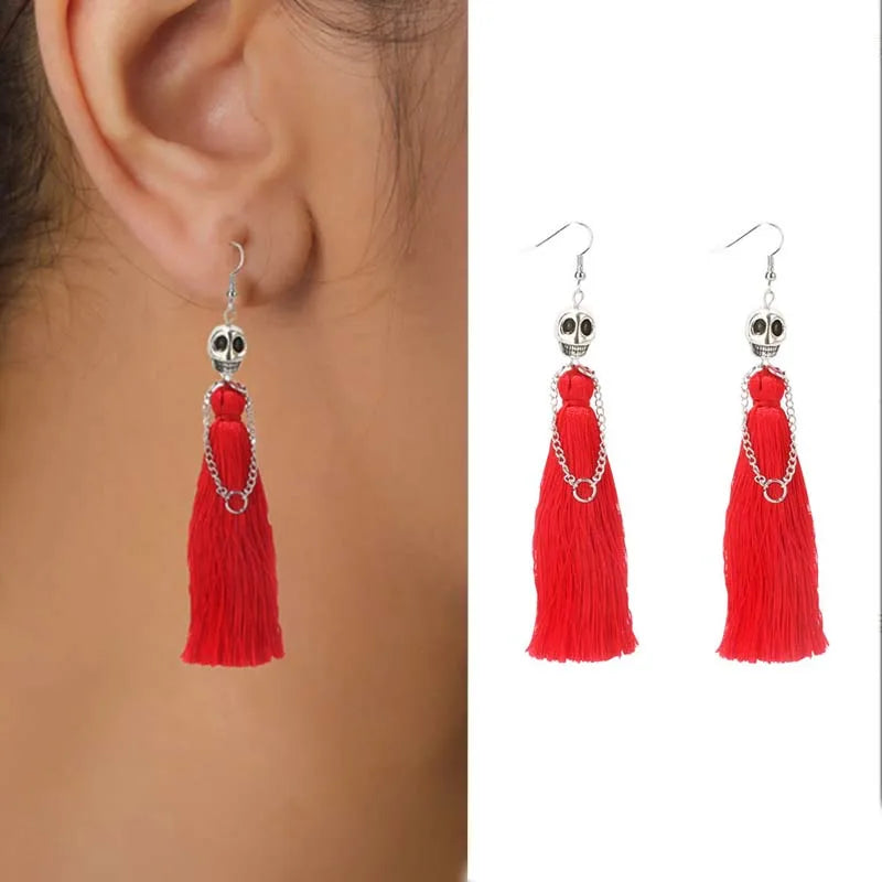 Skeleton Drop Earrings Creative Ethnic Long Tassel Skull Dangle Earring