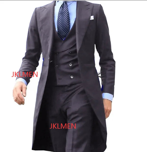 Business Casual Long Suit Vest Trousers Men's 3 Piece Set