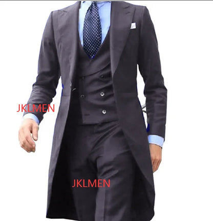 Business Casual Long Suit Vest Trousers Men's 3 Piece Set