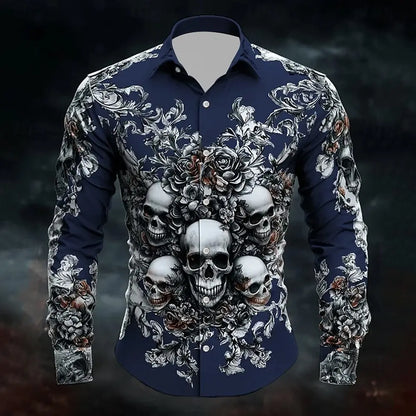 Skull Print Long Sleeve Graphic Shirt Loose Fit