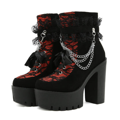 Lacy Beau Gothic Chunky Boots with Chain