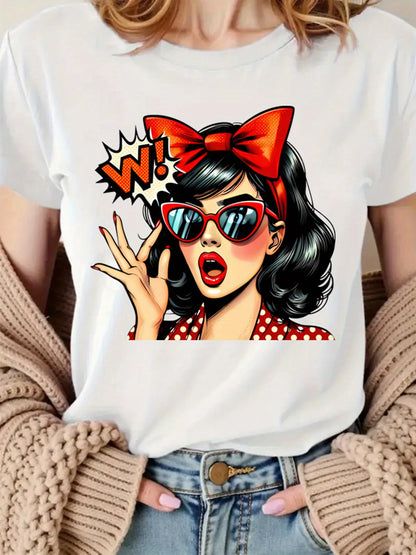 Retro Pop Art Woman Graphic T-Shirt Vintage 50s Pin Up Comic Book