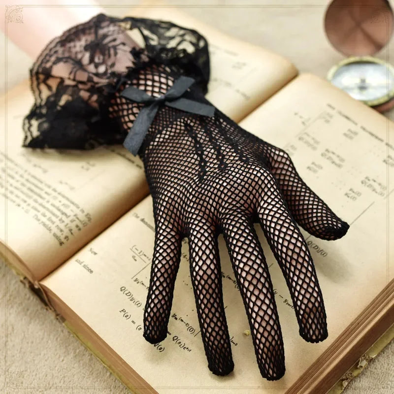 Lace Hollow Out Gloves Mesh Thin Mittens