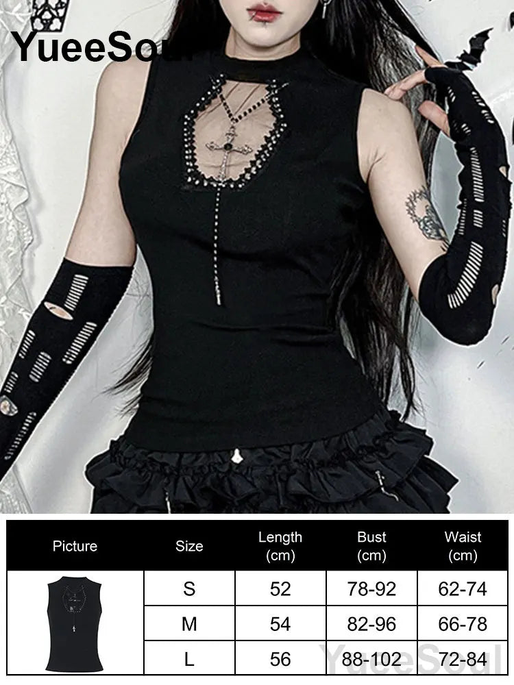 Gothic Lace Mesh Crop Spaghetti Strap Tops