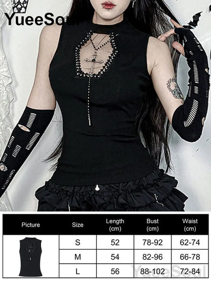 Gothic Lace Mesh Crop Spaghetti Strap Tops