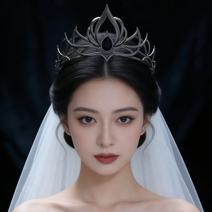 Minimalist Gothic Crown Black Silver Hollow Out Design Headwear