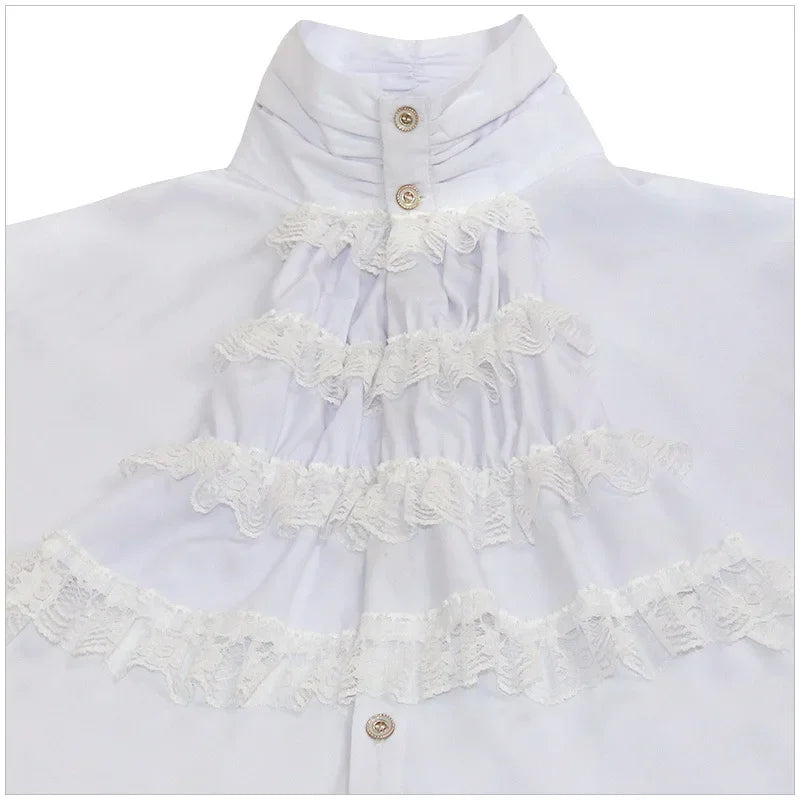 Vintage White Ruffled Vampire Renaissance Victorian Steampunk Gothic Shirt Men