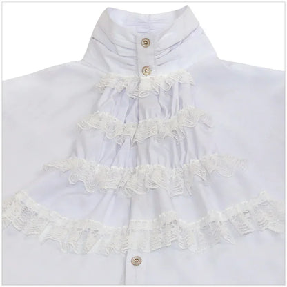 Vintage White Ruffled Vampire Renaissance Victorian Steampunk Gothic Shirt Men