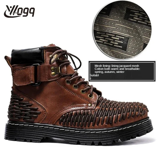 Genuine Leather Goth Round Toe Boots
