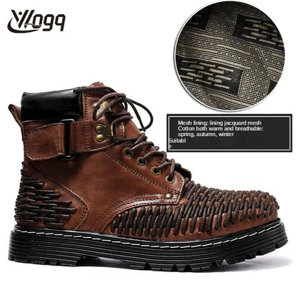 Genuine Leather Goth Round Toe Boots