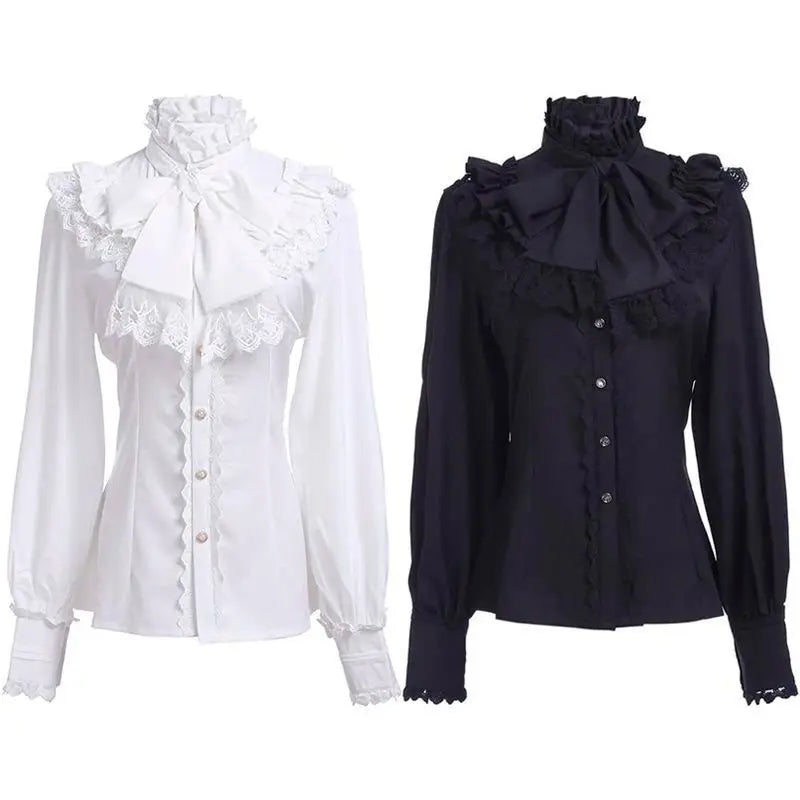 Vintage Ruffle High Collar Gothic Blouse