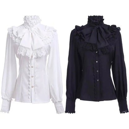 Vintage Ruffle High Collar Gothic Blouse