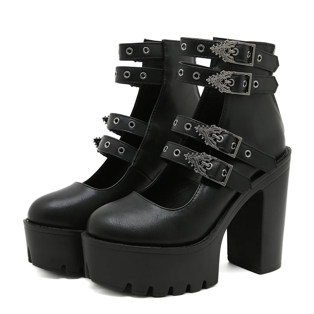 Block Heels Buckle Strap Pumps Platform Mary Jane