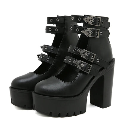 Block Heels Buckle Strap Pumps Platform Mary Jane