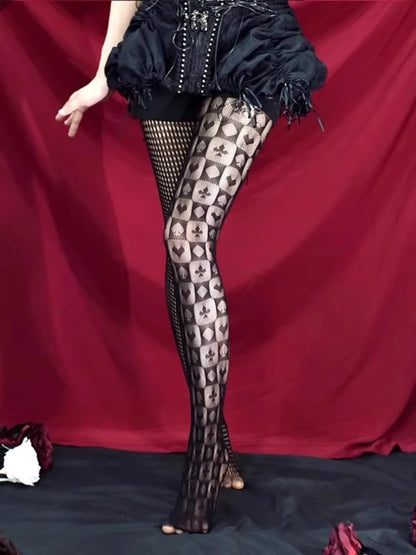 Vintage Gothic Pantyhose Uniform Striped Asymmetric Fishnet Tights