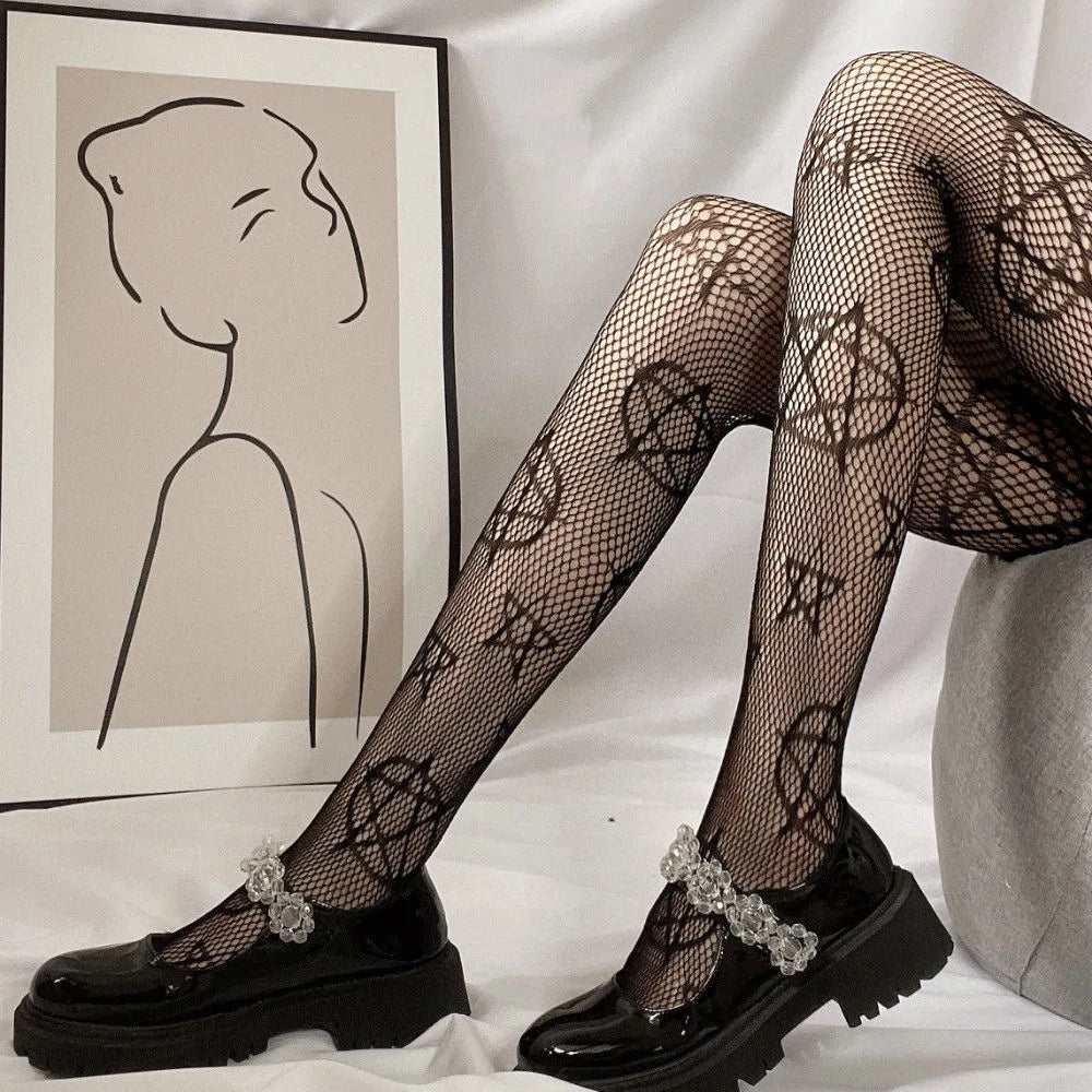 Tights Gothic Cross Print Club Stockings Nylon Socks Fishnet Pantyhose