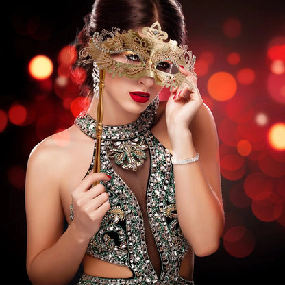 Masquerade Mask with Stick Venetian Mask Mardi Gras
