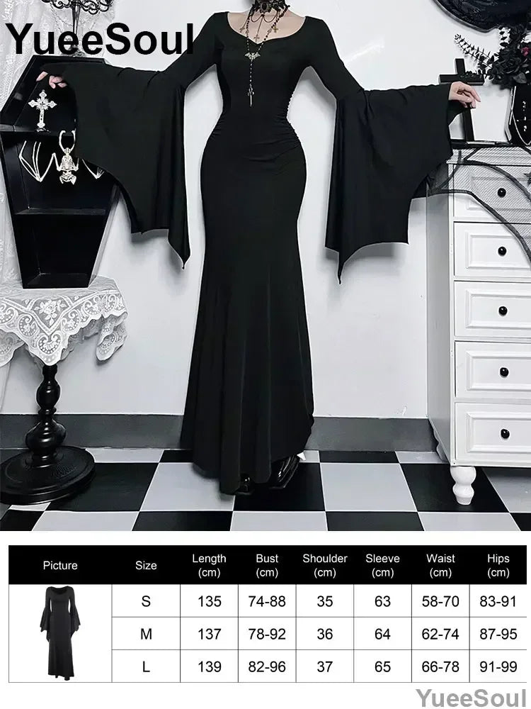 Gothic Long Sleeve Lace Slim Black Dresses