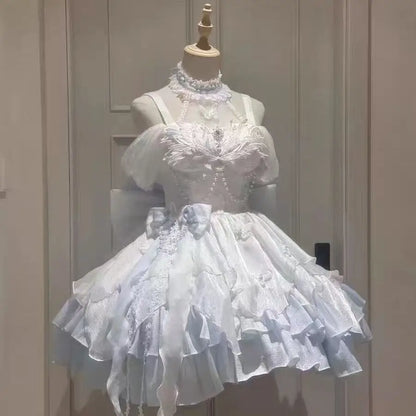 Sling Retro Tulle Ruffles Trim Dress