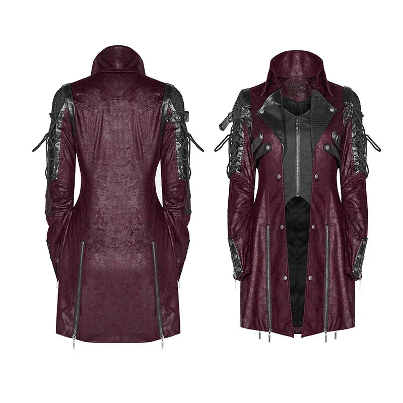 Gothic Style Vampire Studded Pu Leather Motorcycle Long Jacket