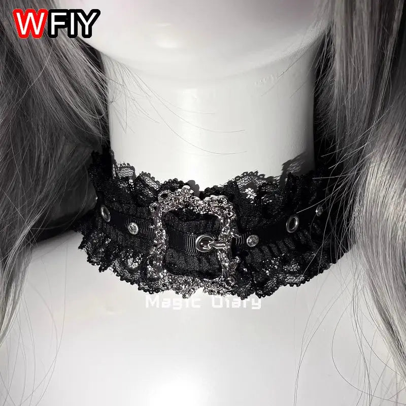 Gothic Lace Silver Buckle Collar Lace Gorgeous Lolita Necklace