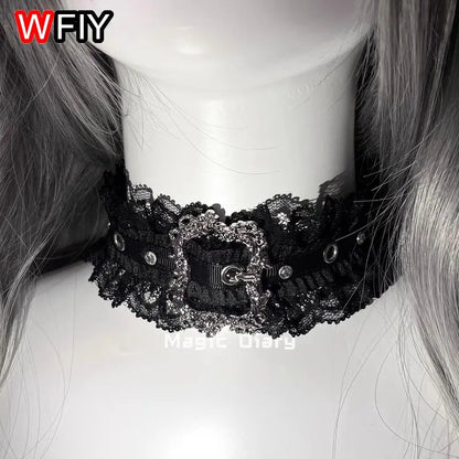 Gothic Lace Silver Buckle Collar Lace Gorgeous Lolita Necklace