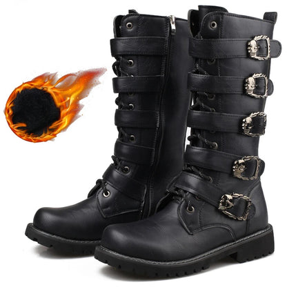 Men's Leather Motorcycle Boots Mid-calf Boots Gothic Belt