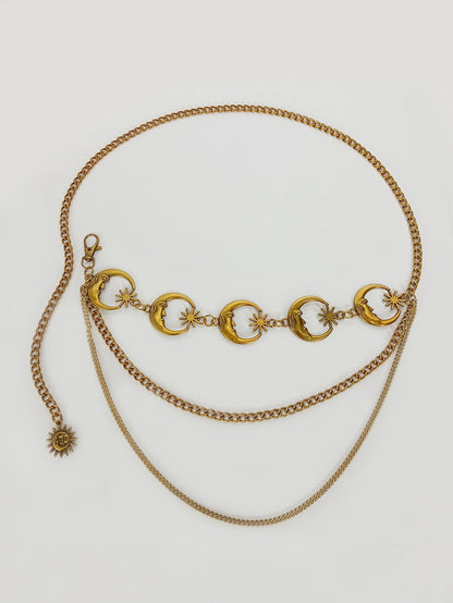 Fashion Golden Tassel Waist Chain Belt Female Bohemian Metal Punk Goth Moon Designer Belts for Women High Quality Dress Chains