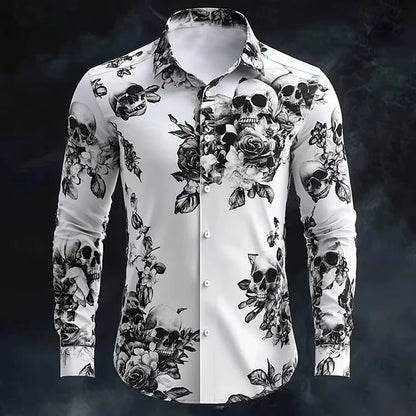 Skull Print Long Sleeve Graphic Shirt Loose Fit