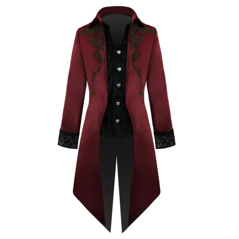 Gothic Steampunk Vintage Medieval Vampire Black Red Coat Court Style Nobles Tailcoat