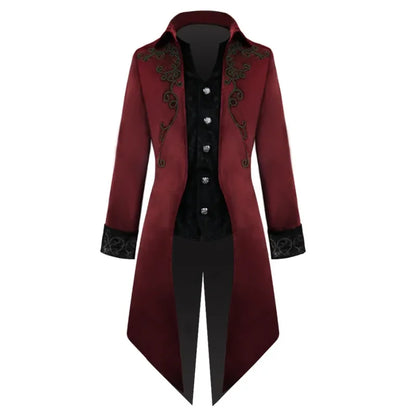 Gothic Steampunk Vintage Medieval Vampire Black Red Coat Court Style Nobles Tailcoat