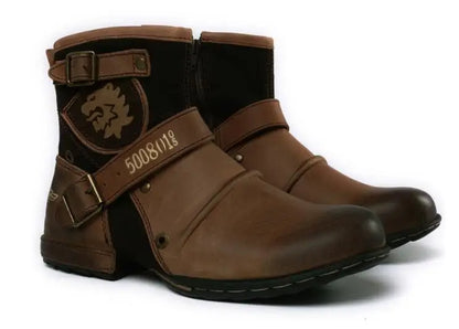 Ankle Boots Retro Motorcycle Western Metal Style Zippers Men