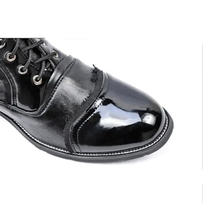 Gothic Punk Dance Boots for Men Mid Calf Warm Soft Leather Motorcycle