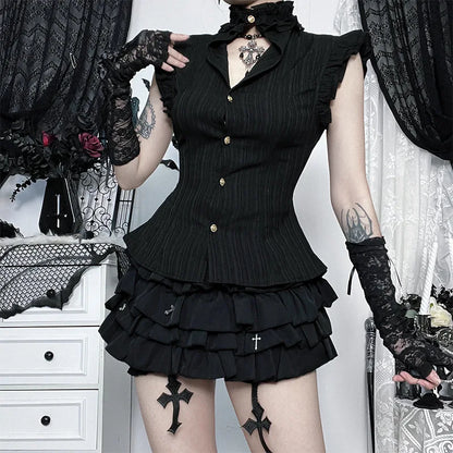 Single Breasted Slim Waist Blouses Sleeveless