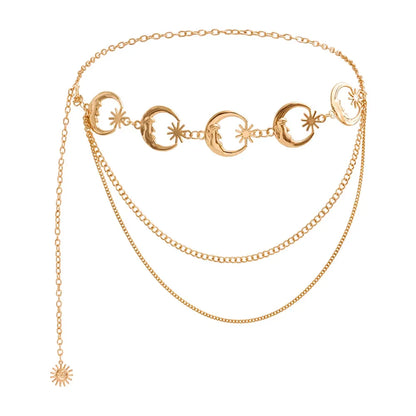 Fashion Golden Tassel Waist Chain Belt Female Bohemian Metal Punk Goth Moon Designer Belts for Women High Quality Dress Chains