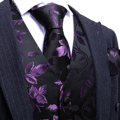 Lilac Purple Violet Lavender Silk Men Vest Tie Hanky Cufflinks Set Woven Waistcoat Sleeveless