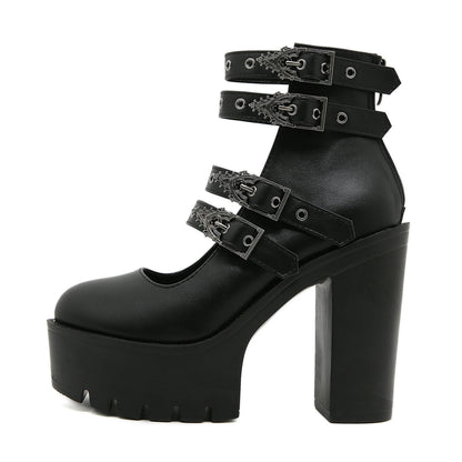 Block Heels Buckle Strap Pumps Platform Mary Jane