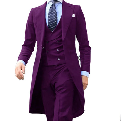 Business Casual Long Suit Vest Trousers Men's 3 Piece Set