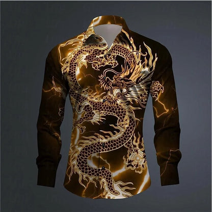 3D Printed Dragon Print Button-down Shirt