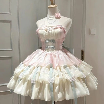 Sling Retro Tulle Ruffles Trim Dress