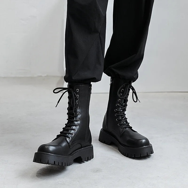 Men's Genuine Leather Motorcycle Boots High-top