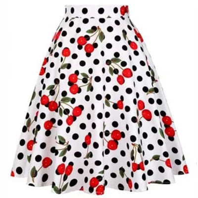 Small Red Polka Dot Midi Summer Pin Up High Waist Retro Vintage Rockabilly 50s Women Skirt