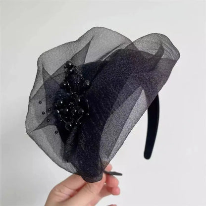 French Beaded Mesh Hairband Elegant Dinner Party Mesh Veil