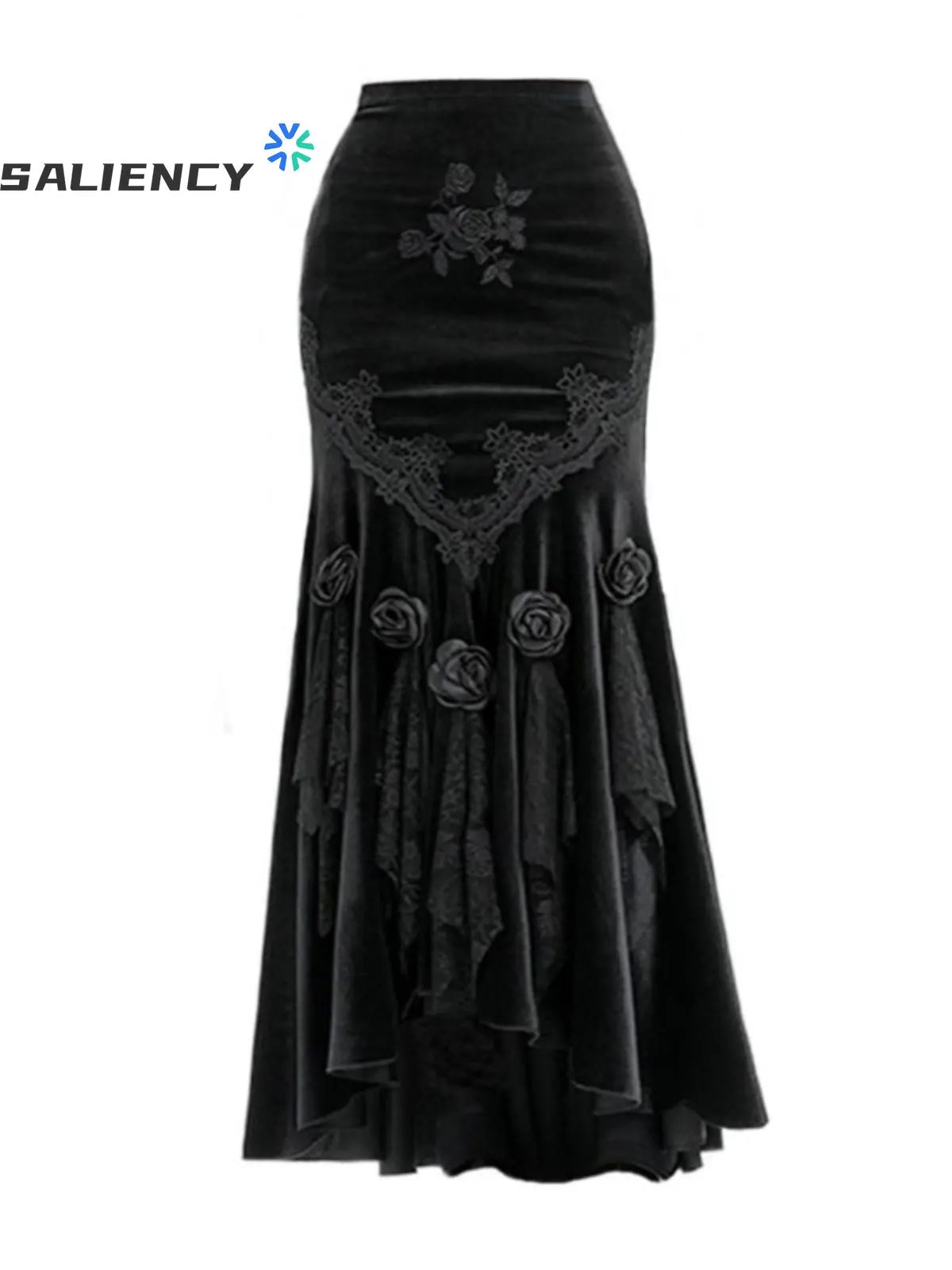 Black Vintage Gothic Velvet Fishtail Asymmetrical Skirt